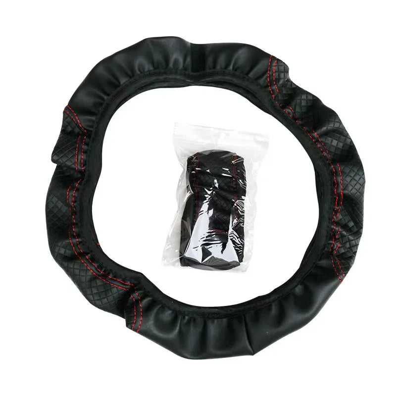 Fibre Embossed Car Steering Wheel Cover for 14.5-15Inches