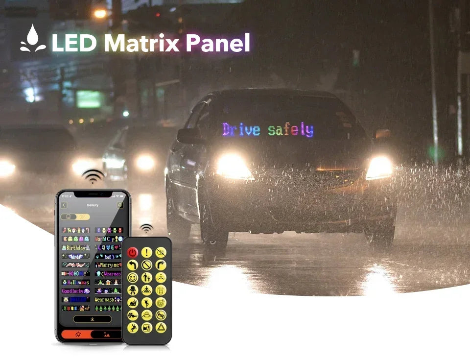 LED Sign Car Scrolling Advertising USB 5V Bluetooth App Control Logo Light Custom Text Pattern Animation Programmable Display - TheMotoringShow