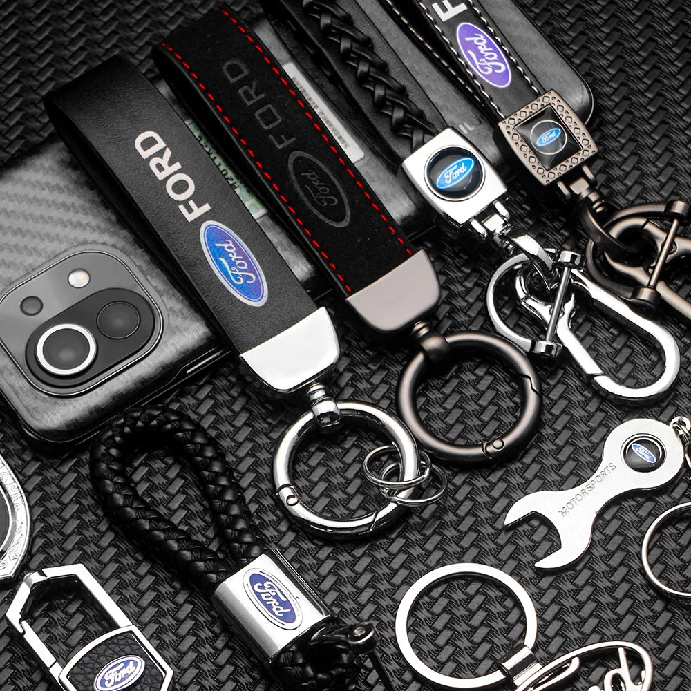 Ford, Metal, Leather Keyring