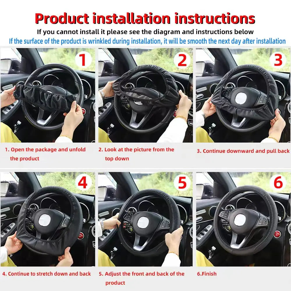Fibre Embossed Car Steering Wheel Cover for 14.5-15Inches
