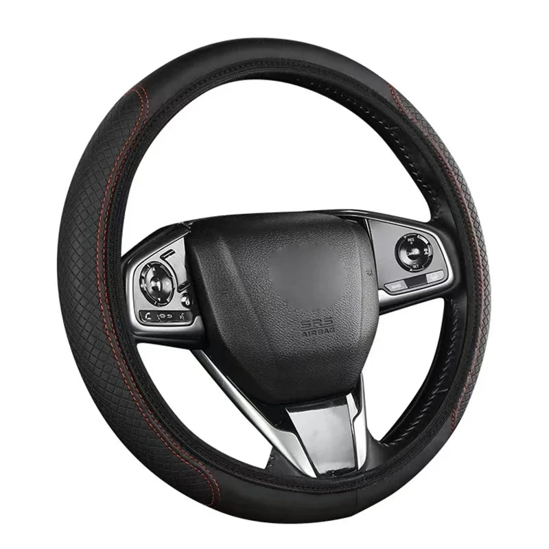 Fibre Embossed Car Steering Wheel Cover for 14.5-15Inches