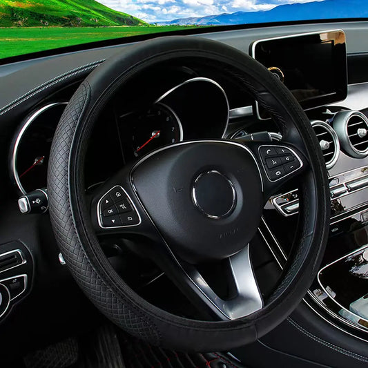 Fibre Embossed Car Steering Wheel Cover for 14.5-15Inches