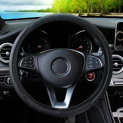 Fibre Embossed Car Steering Wheel Cover for 14.5-15Inches